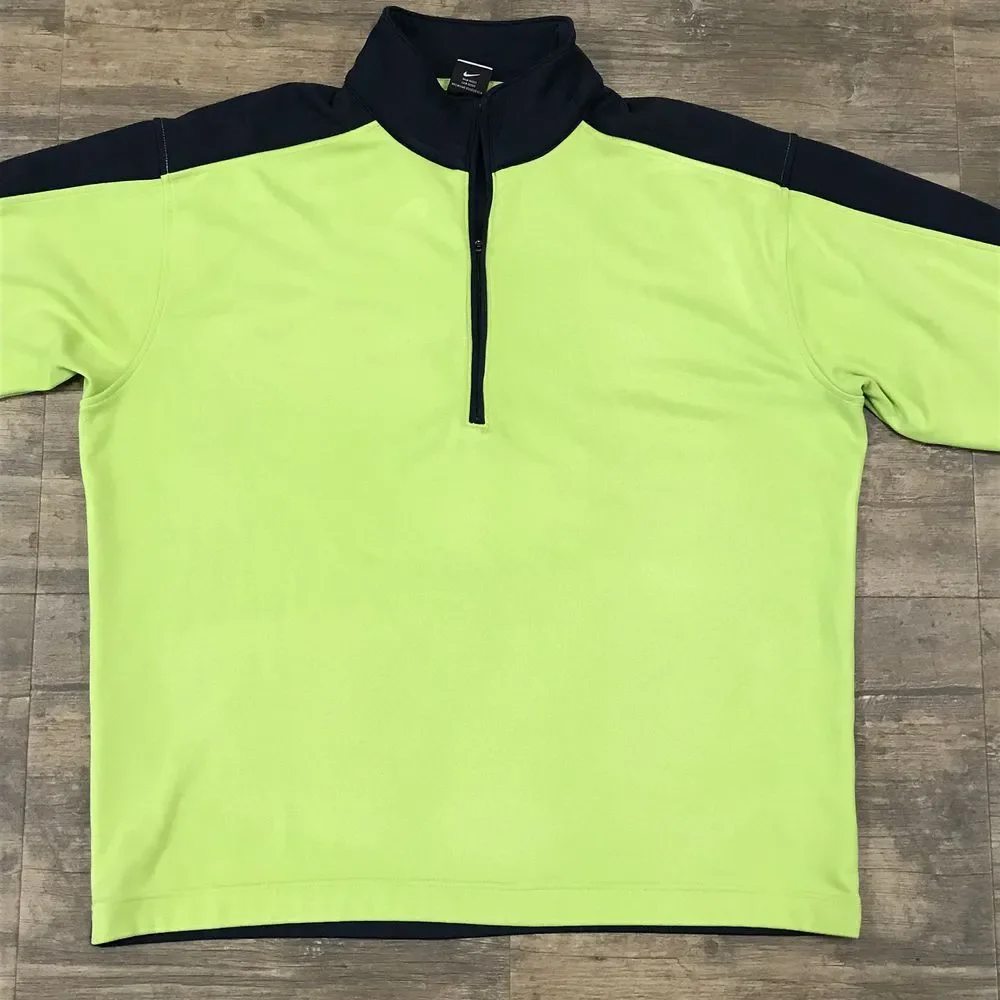 Vintage Nike‎ Golf 1/4 Zip Pullover Dri-Fit Men Size XXL Green Navy Blue Swoosh